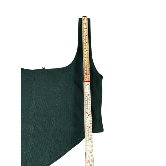 Dark Green Brooklyn Karma Ribbed Crop Top With Back Zipper Closure - Picture 3 of 8